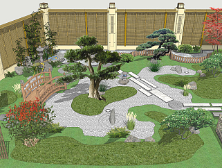 日式<em>禅意</em>庭院景观 su草图模型下载