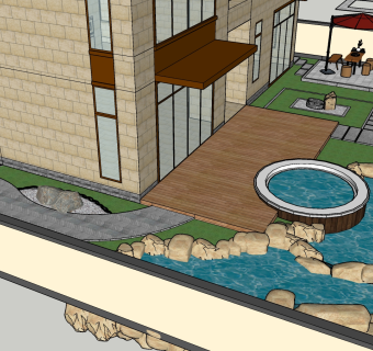 56现代别墅花园  中式庭院景观  镂空景墙  中式亭子  片石假山流水  烧烤台 泳池泡池su草图模型下载