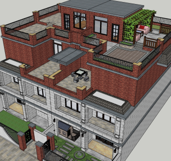 61美式风格别墅花园景观 庭院 葡萄架 陶罐 花箱组合 室外凉亭 室外休闲沙发su草图模型下载