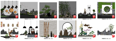 95禅意庭院景观小品  新中式禅意隔断  中式庭院景观 陶罐  拴马柱 竹子组合 花鸟笼子 屏风隔断 跌水景观 枯枝石头组合 古琴 古筝 中式景观墙 枯山水园艺景观小品 吊灯 假山石头 泰山石 太湖石