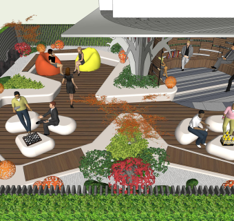 103屋顶花园 现代商业办公楼休闲屋顶花园景观 现代异形庭院景观规划 商业景观屋顶绿化 现代商业办公区景观su草图模型下载