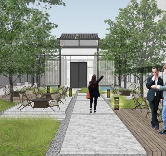 105现代景观钢木结构房  新中式建筑玻璃房  新中式别墅会所 新中式庭院景观 园林绿化，水景 景观树 树屋su草图模型下载