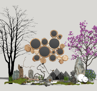 111新中式禅意庭院景观 禅意枯山水园艺小品 景观树绿植石头沙子  拴马石 石灯 假山石头 竹子 景观树 佛 松树矮松 鹅卵石  中式禅意摆件挂饰  景观树 松树 竹编笼子 荷花水缸su草图模型下载