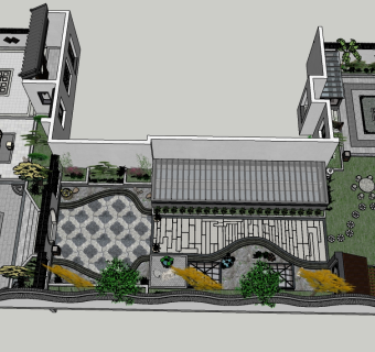 122中式庭院景观 造型雨花石铺装 菜地 玄关景墙 太湖石  惊鹿水钵小水景  枯山水园艺景观小品 假山 石头  中式凉亭  石鼓石桌石凳su草图模型下载