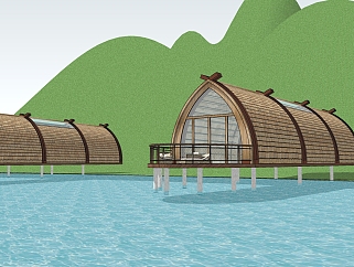 码头 渔人码头景观湖 水上的<em>观景平台</em>su草图模型下载