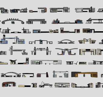 11工厂学校大门 医院大门 大门入口 异形大门  现代风格大门 老厂房大门  门卫 铁艺大门 中式大门 欧式大门su草图模型下载