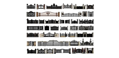 21欧式铁艺大门 入口 围墙 院门 栏杆 护栏 扶手 围栏 铁艺雕花大门 欧式古典大门su草图模型下载