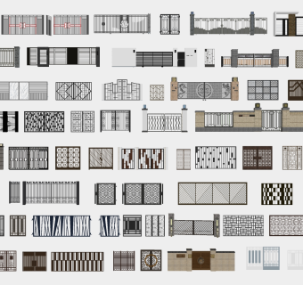 54新中式铁艺大门  su草图模型下载