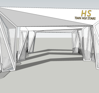 55异形构筑 现代商业广场长廊 异形建筑 公园人行过道长廊 游廊 商业街入口门头景观su草图模型下载