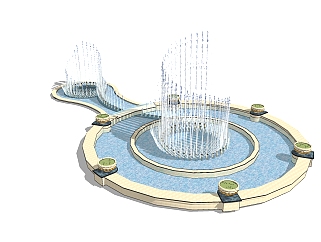 64喷泉小景 小区喷泉景观 水景 欧式喷泉 庭院景观水景su草图模型下载