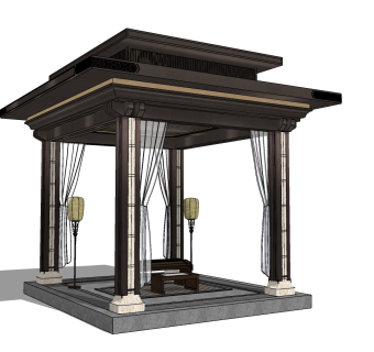 68新中式景观亭子 新中式庭院凉亭 别墅院子 中式建筑构件 中式户外茶室 琴室 中式禅意景观亭su草图模型下载