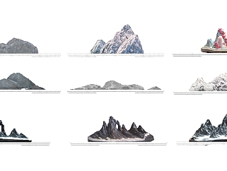98新中式石头景观 盆景 摆件 新中式山水石su草图模型下载