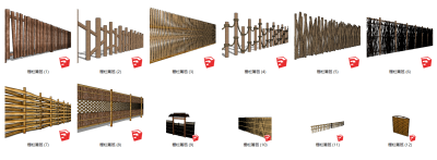 101木栏篱笆  日式竹木篱笆 庭院围栏 木围栏su草图模型下载