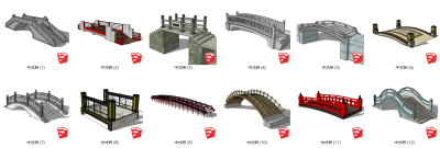 104中式桥 中式石桥 中式古建桥 木桥 石拱桥 单孔桥 多孔桥 栈道 苏州桥 半圆形桥su草图模型下载