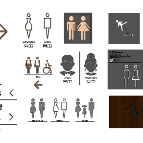 124现代卫生间标识办公指示牌 现代风格卫生间指示牌组合 卡通卫生间标识  男女卫生间标识 公共卫生间指示牌标识su草图模型下载