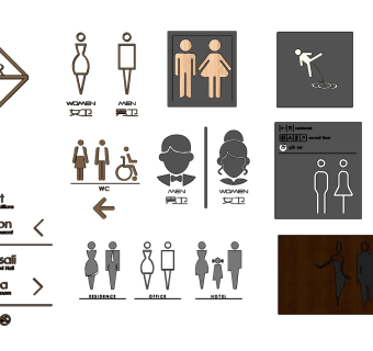 124现代卫生间标识办公指示牌 现代风格卫生间指示牌组合 卡通卫生间标识  男女卫生间标识 公共卫生间指示牌标识su草图模型下载