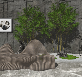 126新中式竹子假山小品 现代流水流线异形山水雕塑小品_山水曲线流动流线造型沙发座椅  _庭院景观_水景雕塑景观su草图模型下载