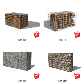 141石笼 工业风石笼 石头景墙 户外石头 石头装饰  石子吧台 石凳 石桌su草图模型下载