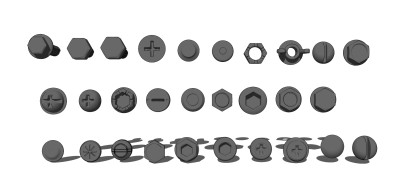 144现代螺丝螺母螺钉组合 金属构件 机器构件su草图模型下载