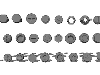 144现代螺丝螺母螺钉组合 金属构件 机器构件su草图模型下载