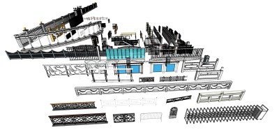 145护栏 现代玻璃栏杆 围栏 扶手 栅栏  现代铁艺护栏  阳台铁艺玻璃护栏 中式栏杆护栏   简欧欧式花园栏杆护栏su草图模型下载