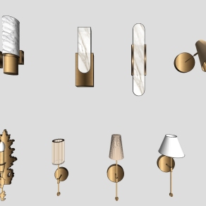 2新中式欧式北欧分割金属壁灯 壁灯组合su草图模型下载