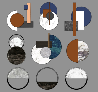 大理石纹壁灯组合 圆形壁灯组合su草图模型下载