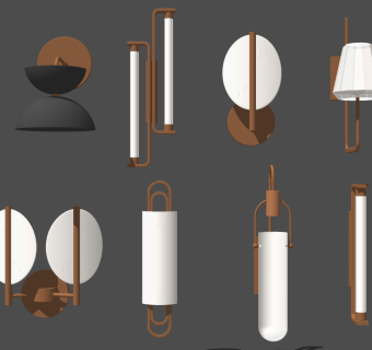 北欧壁灯组合 金属壁灯su草图模型下载