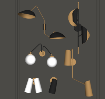 金属壁灯 单头壁灯 多头壁灯组合su草图模型下载