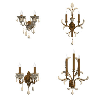 欧式法式金属水晶壁灯 烛灯 su草图模型下载