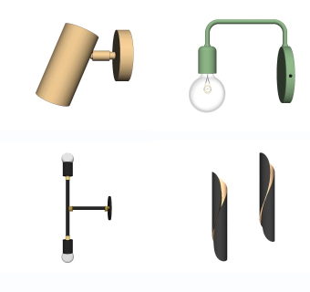 现代风格壁灯 金属壁灯 灯泡壁灯组合su草图模型下载