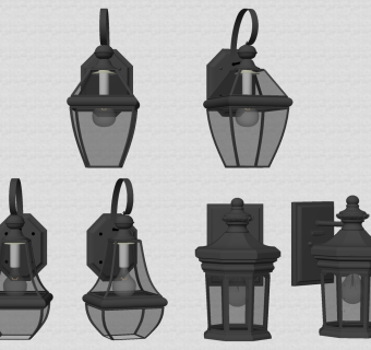 美式铁艺金属壁灯壁灯  室外壁灯 宫灯su草图模型下载