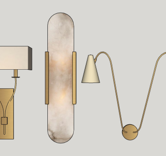 新中式金属壁灯 双头壁灯组合 su草图模型下载