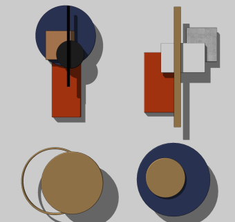 现代创意壁灯组 金属壁灯 圆形壁灯组合su草图模型下载