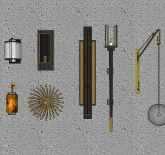 新中式时尚壁灯组合  su草图模型下载