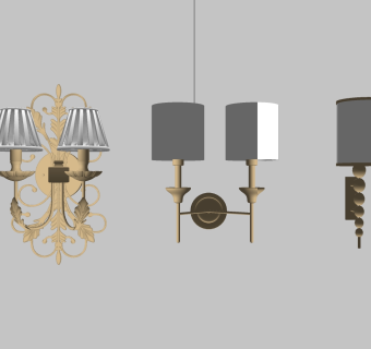 新中式壁灯欧式法式铁艺壁灯 su草图模型下载