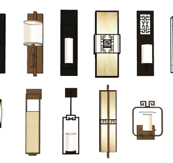 新中式壁灯  su草图模型下载