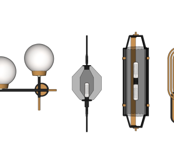 简欧现代简欧新中式水晶壁灯组合  su草图模型下载