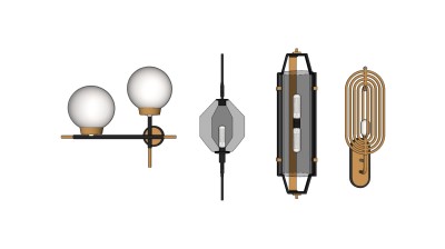 简欧现代简欧新中式水晶壁灯组合  su草图模型下载