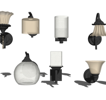 美式铁艺壁灯 金属壁灯组合su草图模型下载