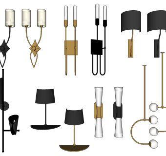 现代壁灯组合 黑白 金属 玻璃壁灯su草图模型下载