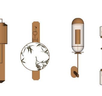 现代轻奢金属壁灯组合 双头壁灯 装饰灯具、su草图模型下载