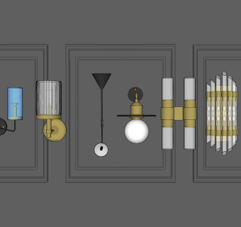 壁灯组合 金属 双头多头壁灯 su草图模型下载
