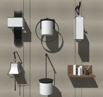 新中式现代壁灯 金属壁灯 组合su草图模型下载