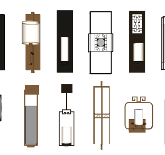 中式新中式.原木壁灯 落地灯 壁灯组合SKPsu草图模型下载