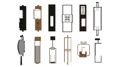 中式新中式.原木壁灯 落地灯 壁灯组合SKPsu草图模型下载