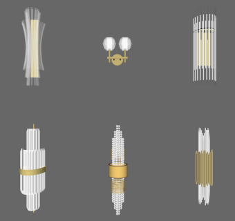 新中式水晶壁灯 灯具组合 su草图模型下载