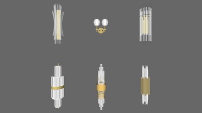 新中式水晶壁灯 灯具组合 su草图模型下载