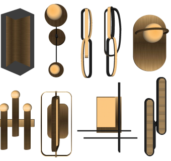 北欧金属壁灯 装饰灯 异形壁灯组合 su草图模型下载