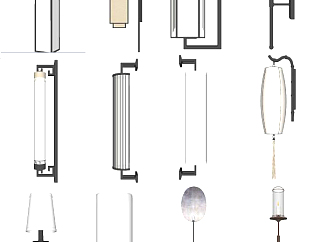 新中式壁灯 原木壁灯 灯具组合su草图模型下载